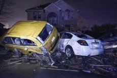 Cars are thrown on top of each other after a tornado went through in east Garland early Saturday evening December 26, 2015. The neighborhood is of High Street off of Bobtown Road. (Ron Baselice/The Dallas Morning News)